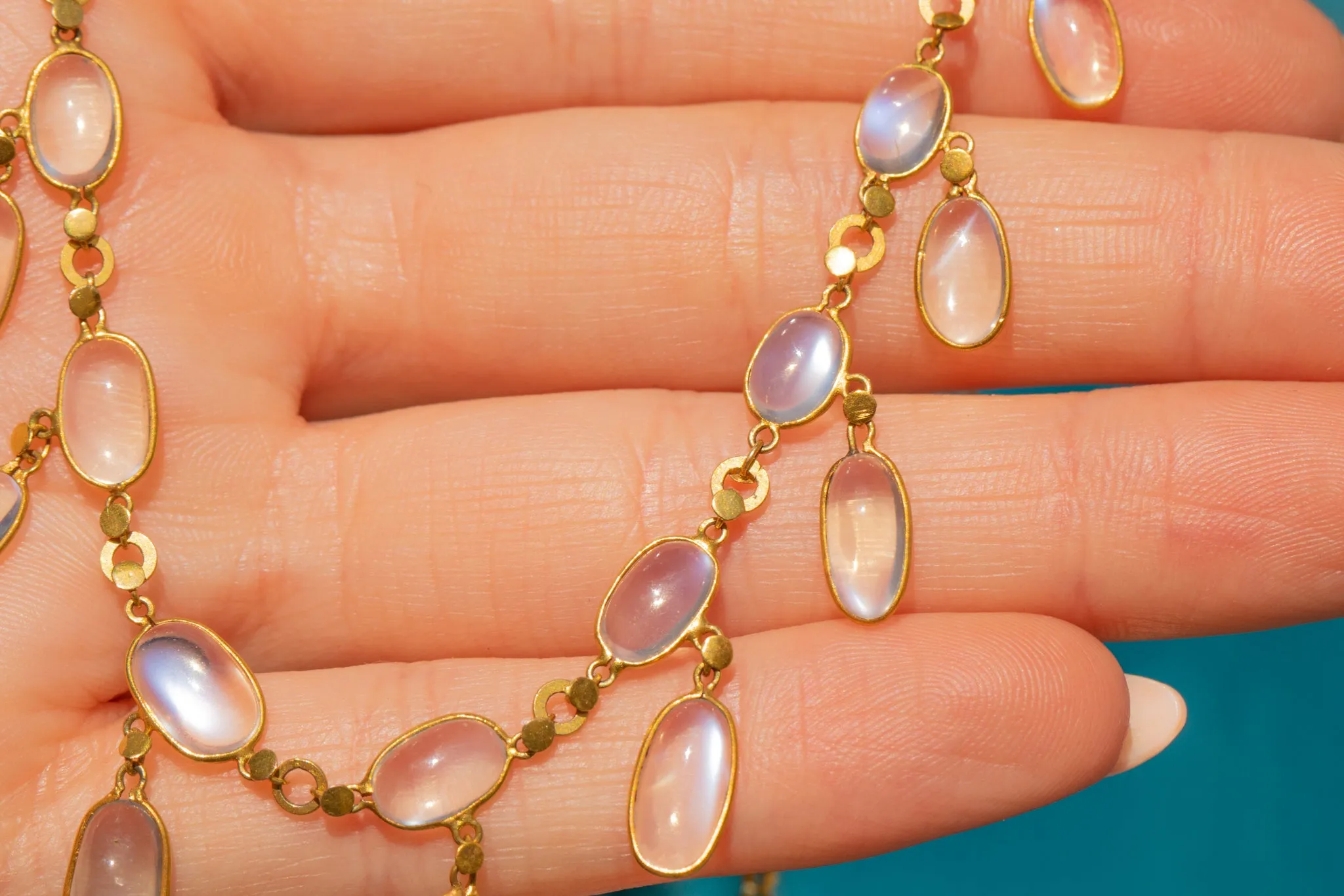 Antique 9ct Gold Moonstone Fringe Necklace, 24.40ct