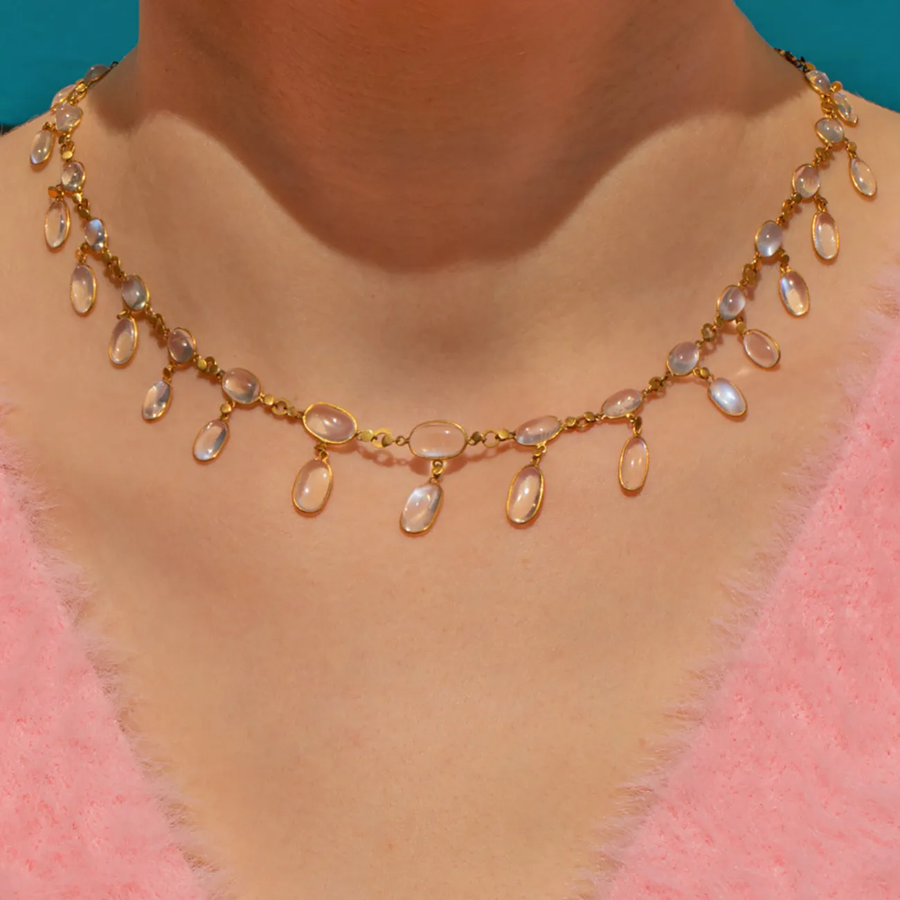 Antique 9ct Gold Moonstone Fringe Necklace, 24.40ct