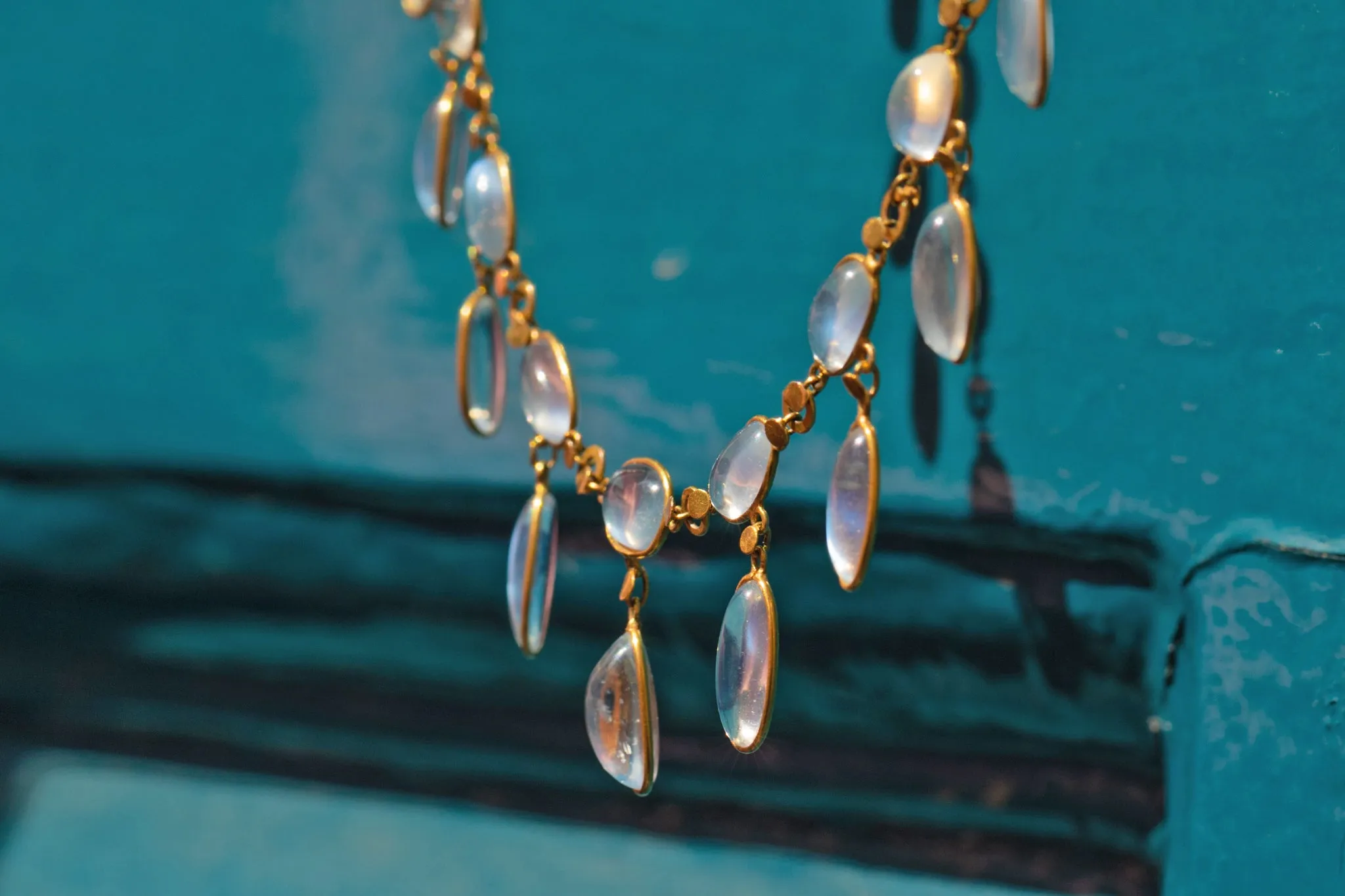 Antique 9ct Gold Moonstone Fringe Necklace, 24.40ct