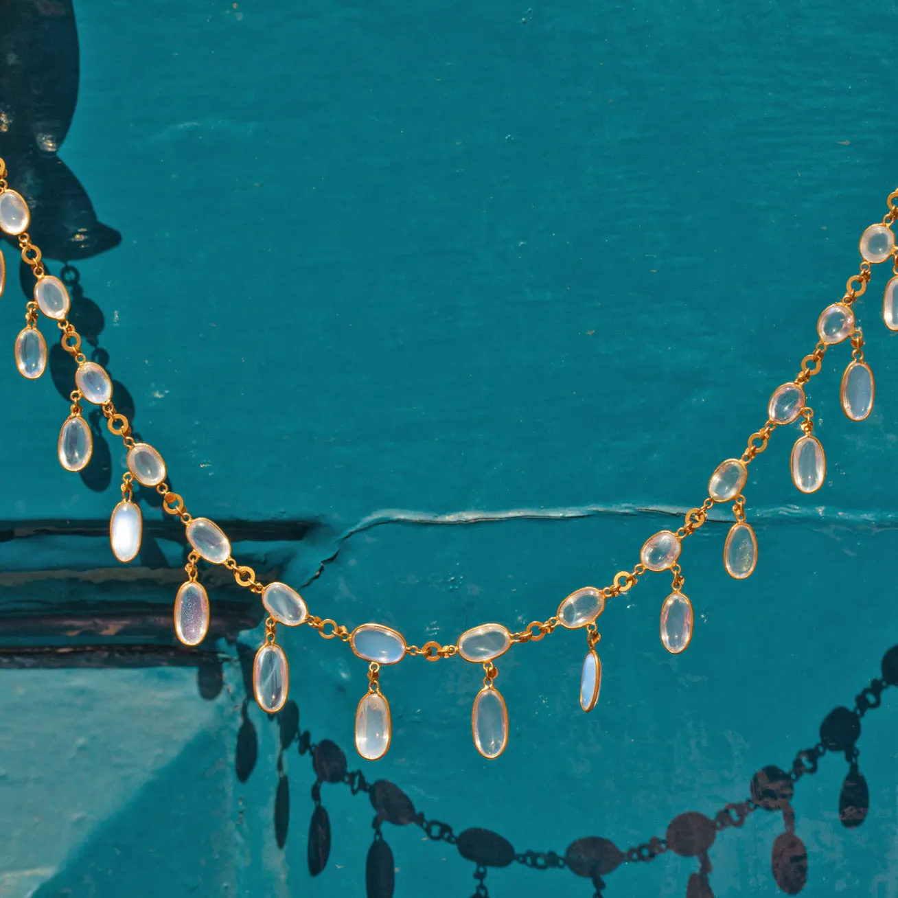 Antique 9ct Gold Moonstone Fringe Necklace, 24.40ct