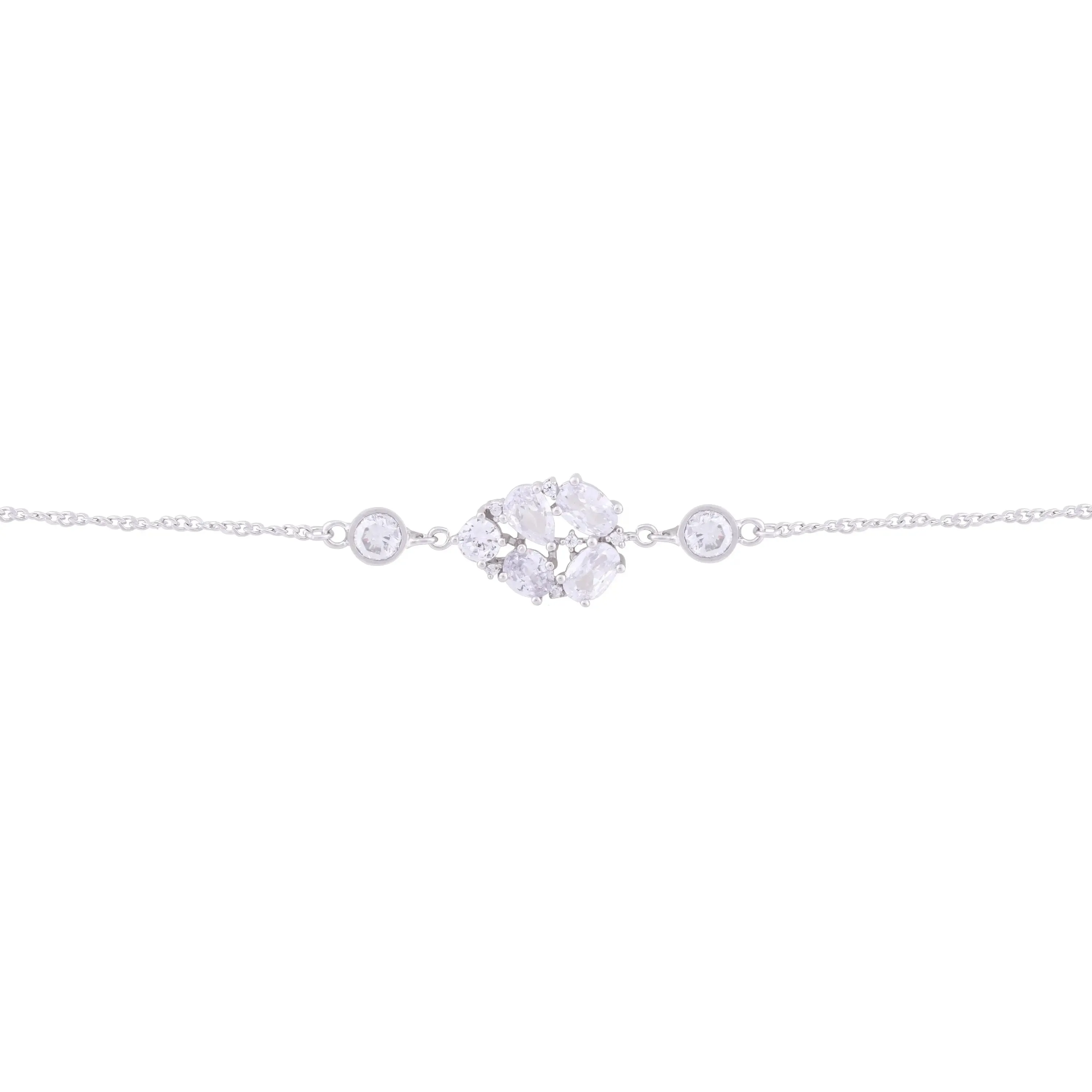 Asfour Chain Bracelet Silver With A Pear Design, Inlaid With Zircon2 Stones
