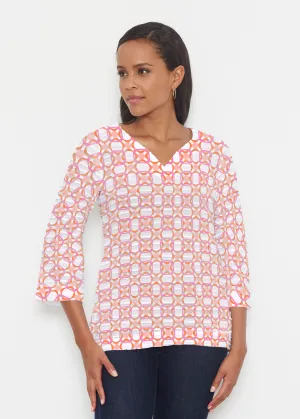 Bangles & Dots (8022) ~ Banded 3/4 Bell-Sleeve V-Neck Tunic