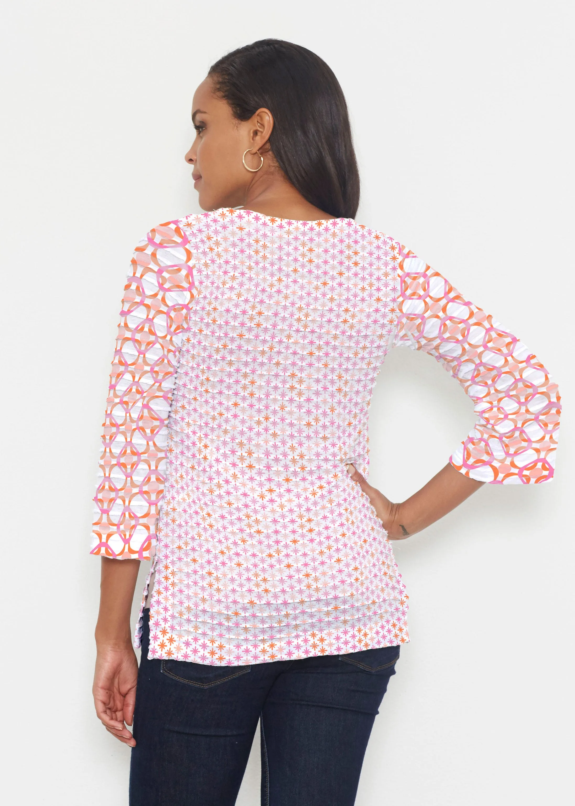 Bangles & Dots (8022) ~ Banded 3/4 Bell-Sleeve V-Neck Tunic