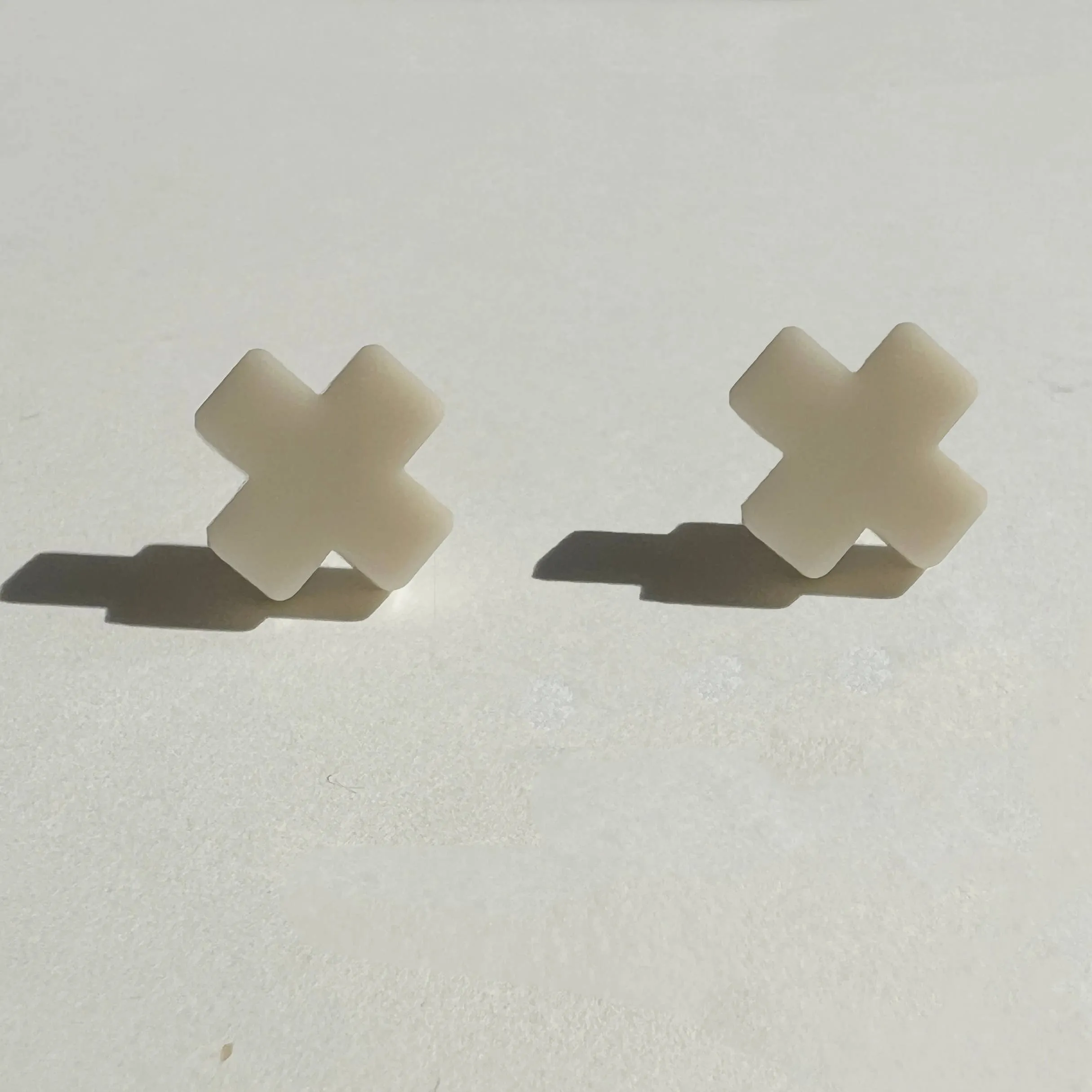 Beige Cross Stud Earrings - Small Cross Earrings, Minimalist