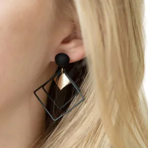 Black Gold Geo Squares Dangle Earrings