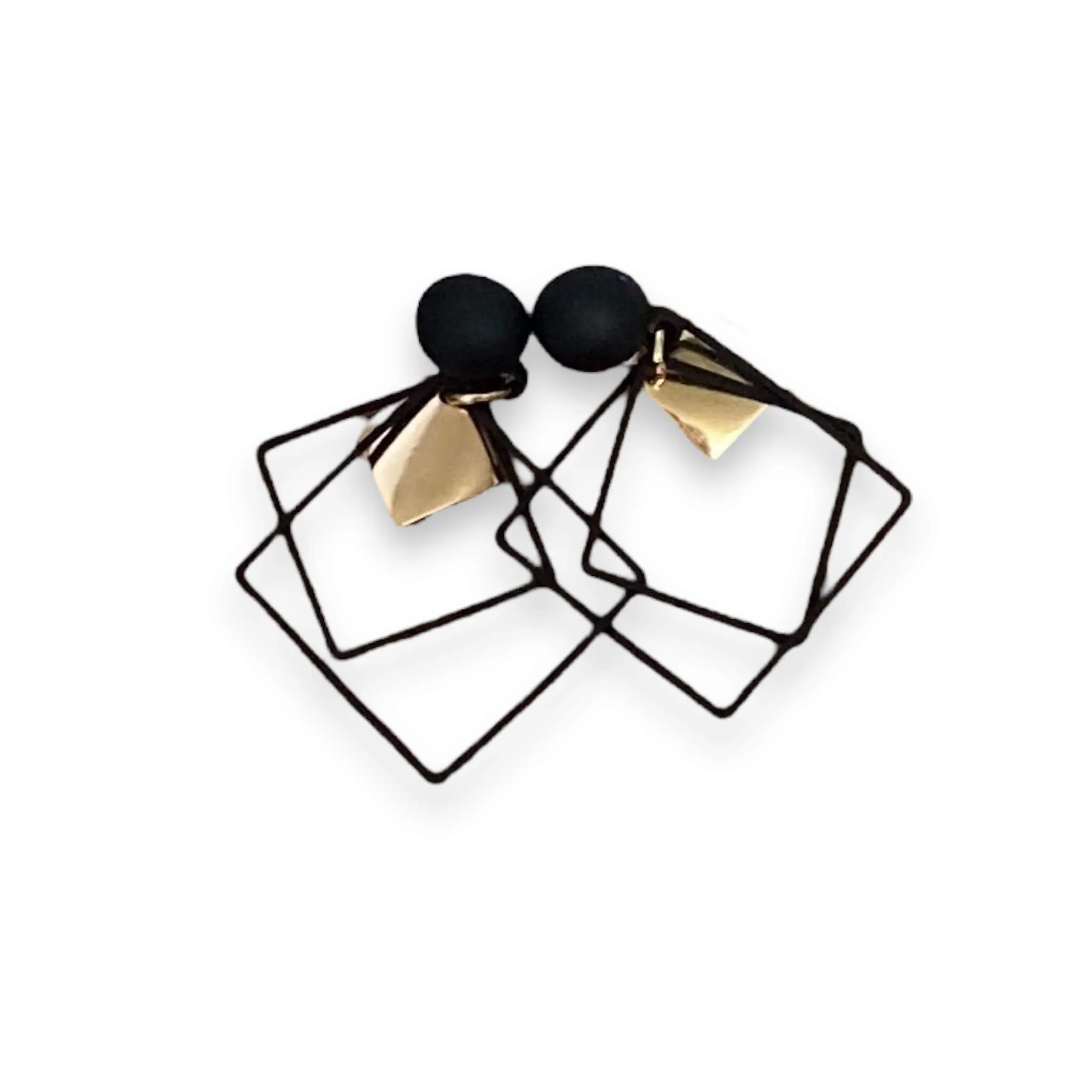 Black Gold Geo Squares Dangle Earrings