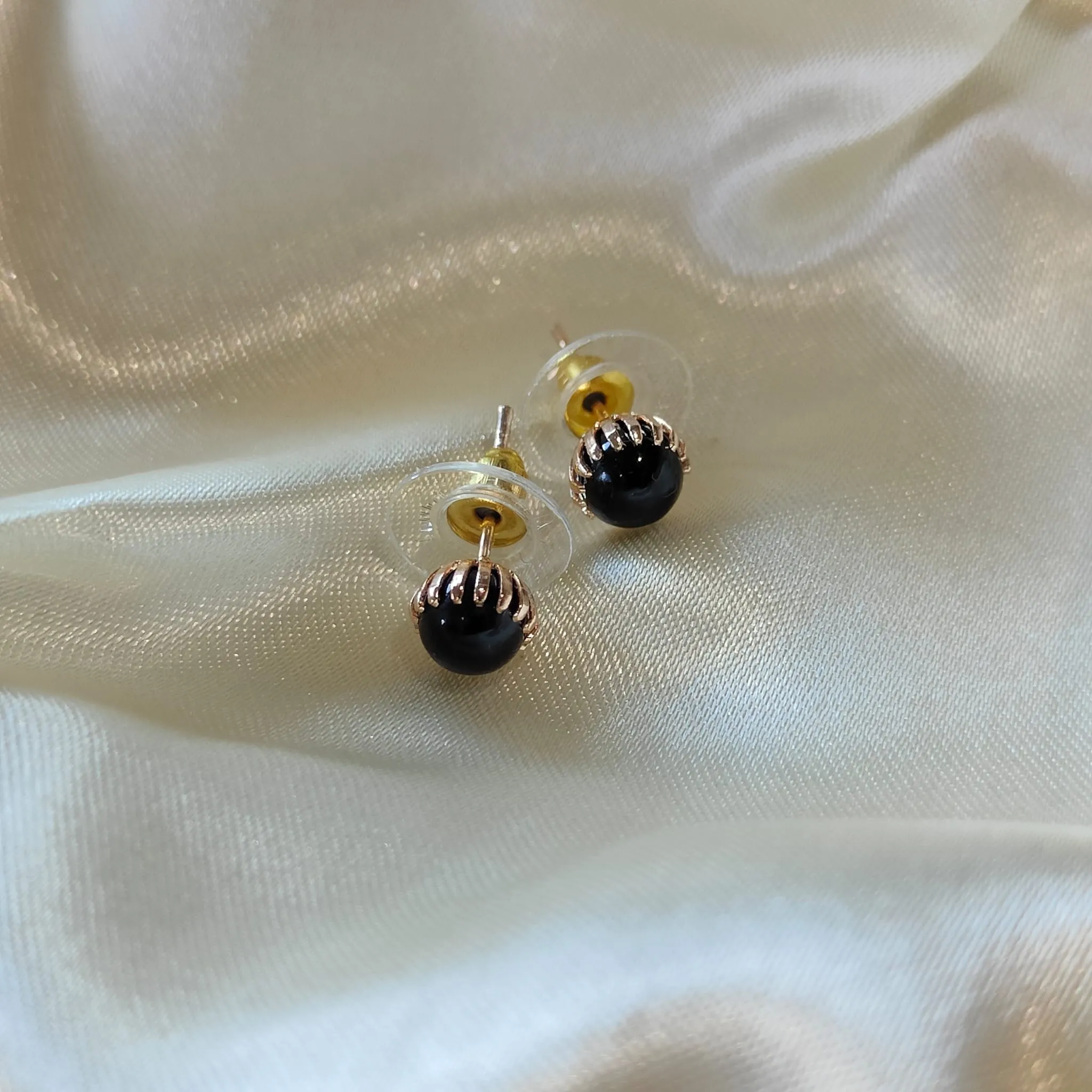 Black Small Unisex Round Ball Studs Minimalist Everyday Dot Earrings