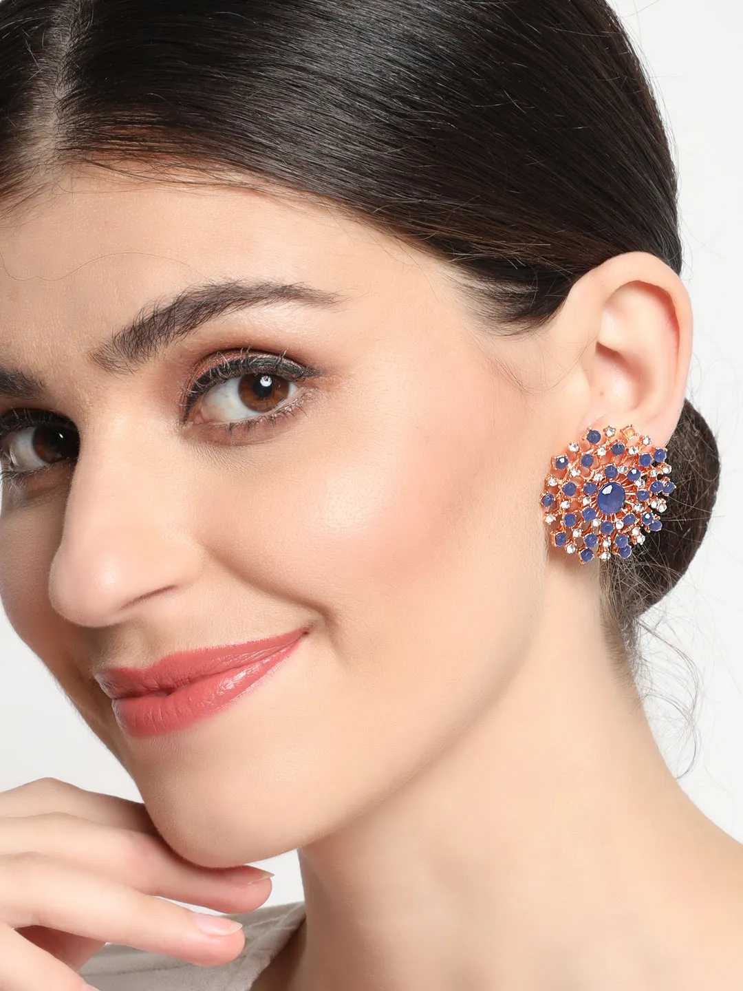 Blue & White Cz Studded Contemporary Stud Earrings