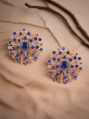 Blue & White Cz Studded Contemporary Stud Earrings
