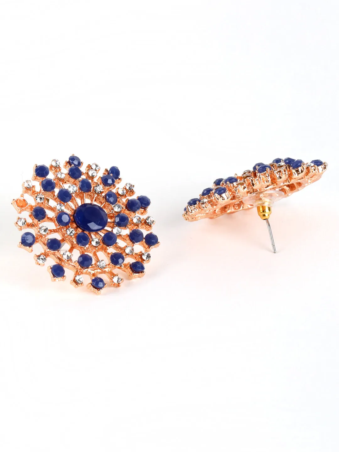 Blue & White Cz Studded Contemporary Stud Earrings