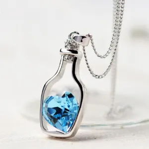 Blue Heart Love Drift Bottles Pendant Necklace