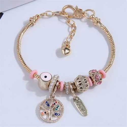 Blush Tree Charm & Evil Eye Bracelet