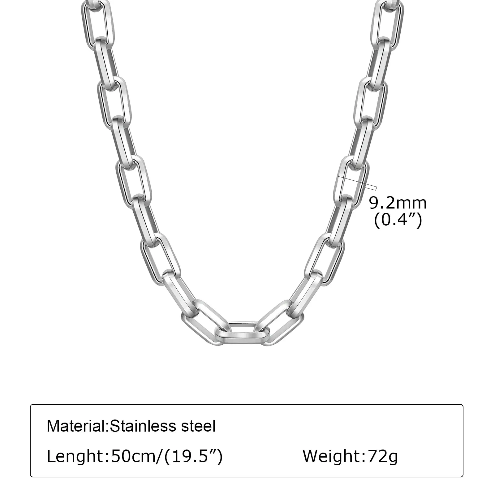 Bold Rectangle Chain Necklaces for Men Boys,Silver Color Square Chain Collar