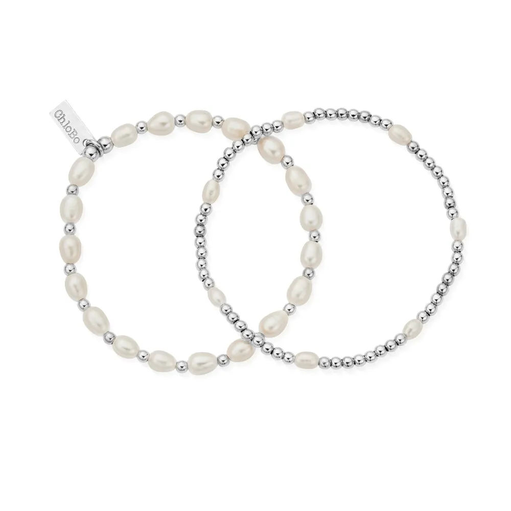 Chlobo Pearl and Silver Set of 2 Bracelets