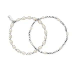 Chlobo Pearl and Silver Set of 2 Bracelets