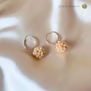 Cluster White Pearl Hoop Earrings
