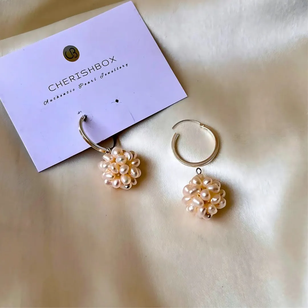 Cluster White Pearl Hoop Earrings