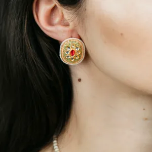 Colourful Floral Indian Meenakari Enamel Kundan Stone Studs Ethnic Earrings