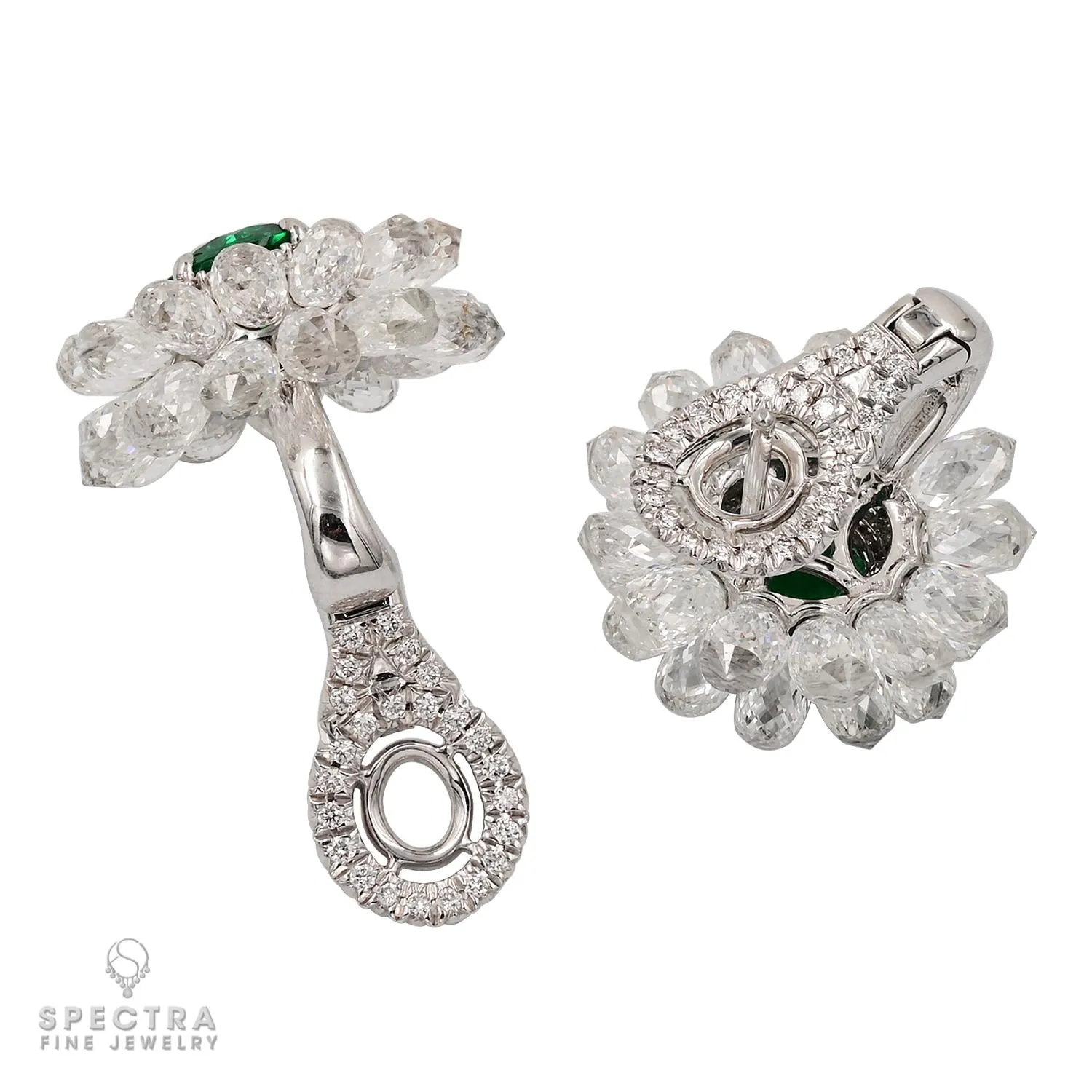 Contemporary Zambian Emerald Diamond Halo Button Earrings