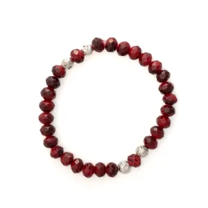 Cranberry Red Facet Glass w/ Silver Bracelet