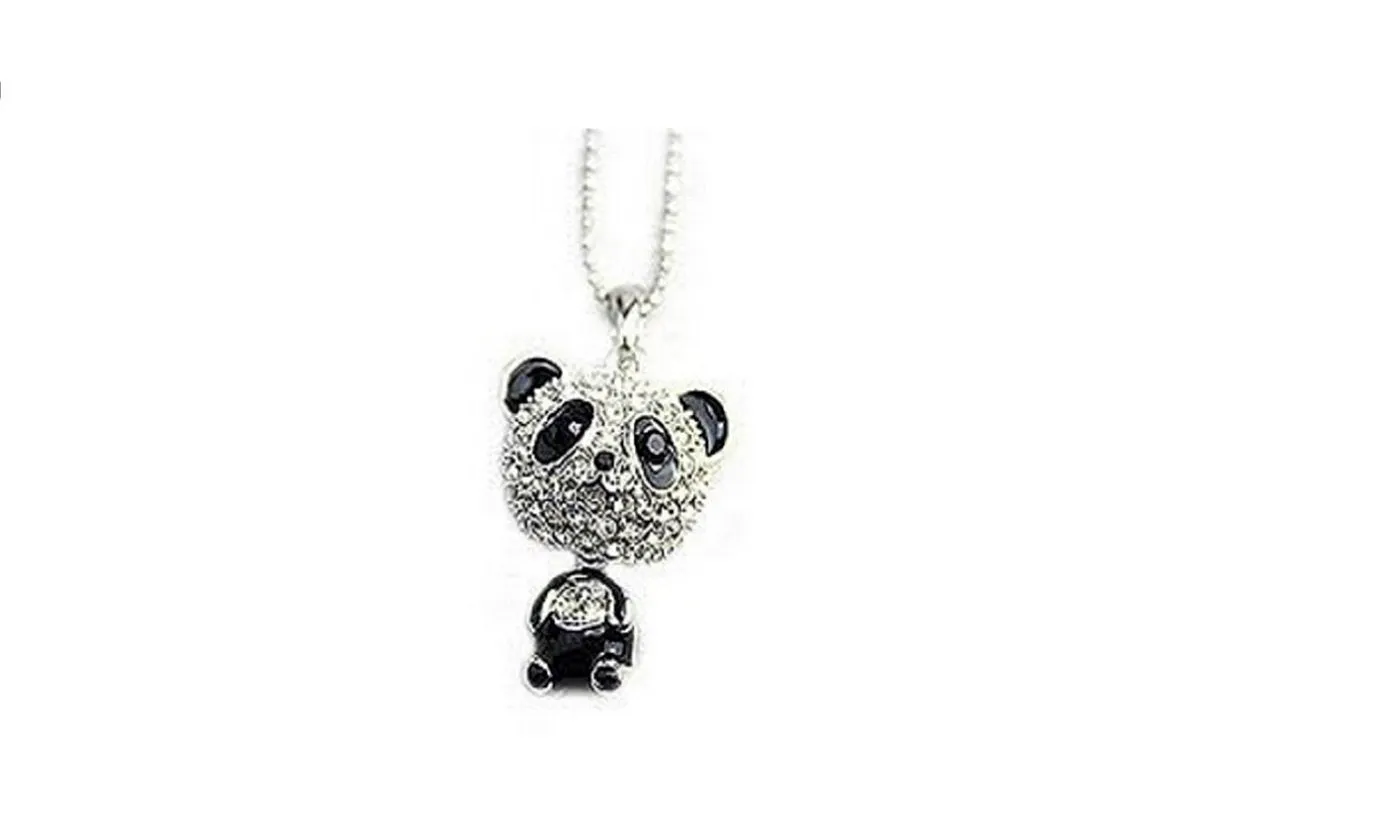 Crystal Sweater Cute Panda Pendant Necklace