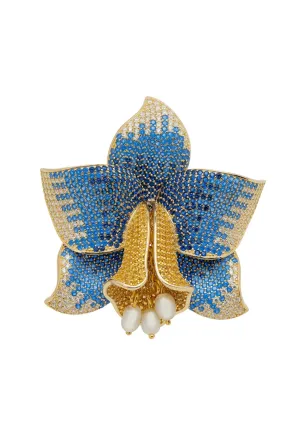 Daffodil With Pearls Cocktail Ring Gold Sapphire CZ