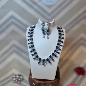 Deep Blue - Diamond Choker necklace American Diamond with designer earrings