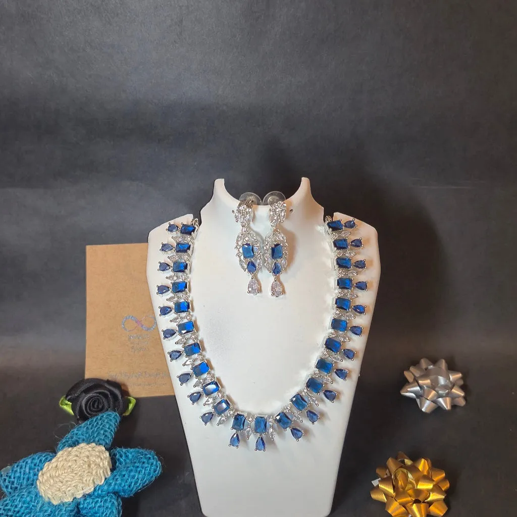 Deep Blue - Diamond Choker necklace American Diamond with designer earrings