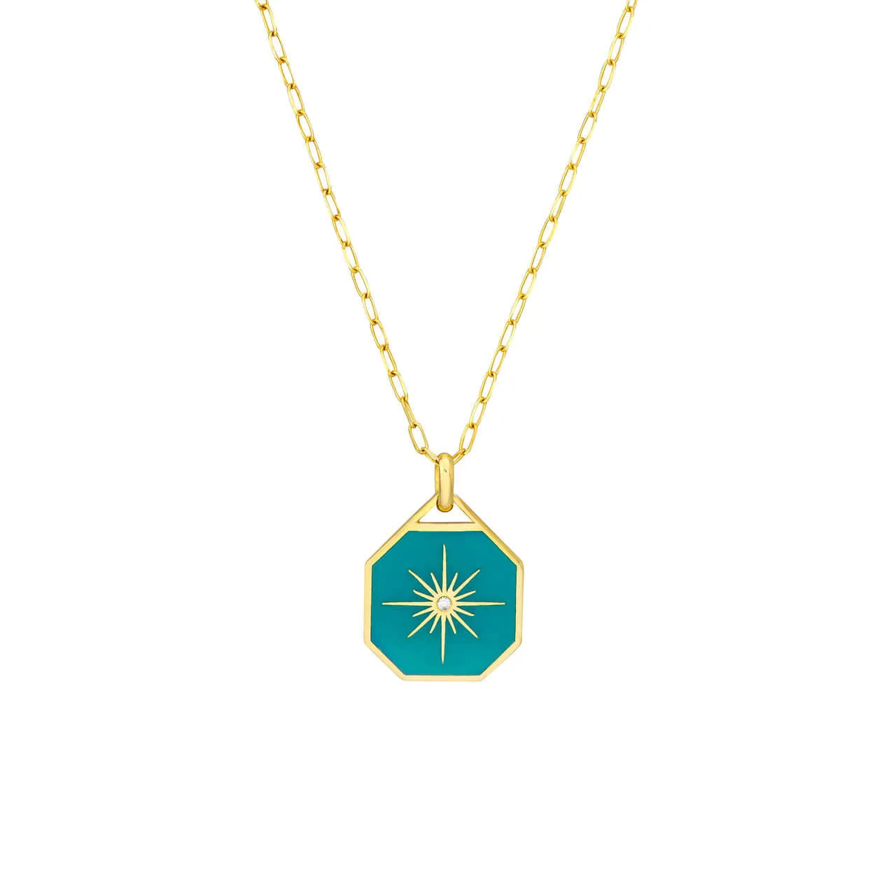 Diamond Star Enamel Octagon Pendant Necklace