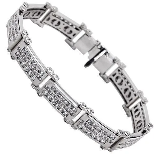 Diamond Three Row Bracelet in 14k White Gold 8 Ctw