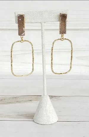 Druzy Rectangle Branch Earring