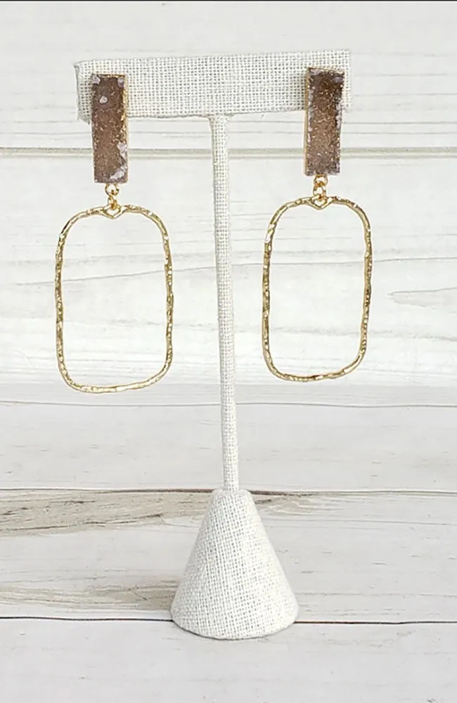 Druzy Rectangle Branch Earring