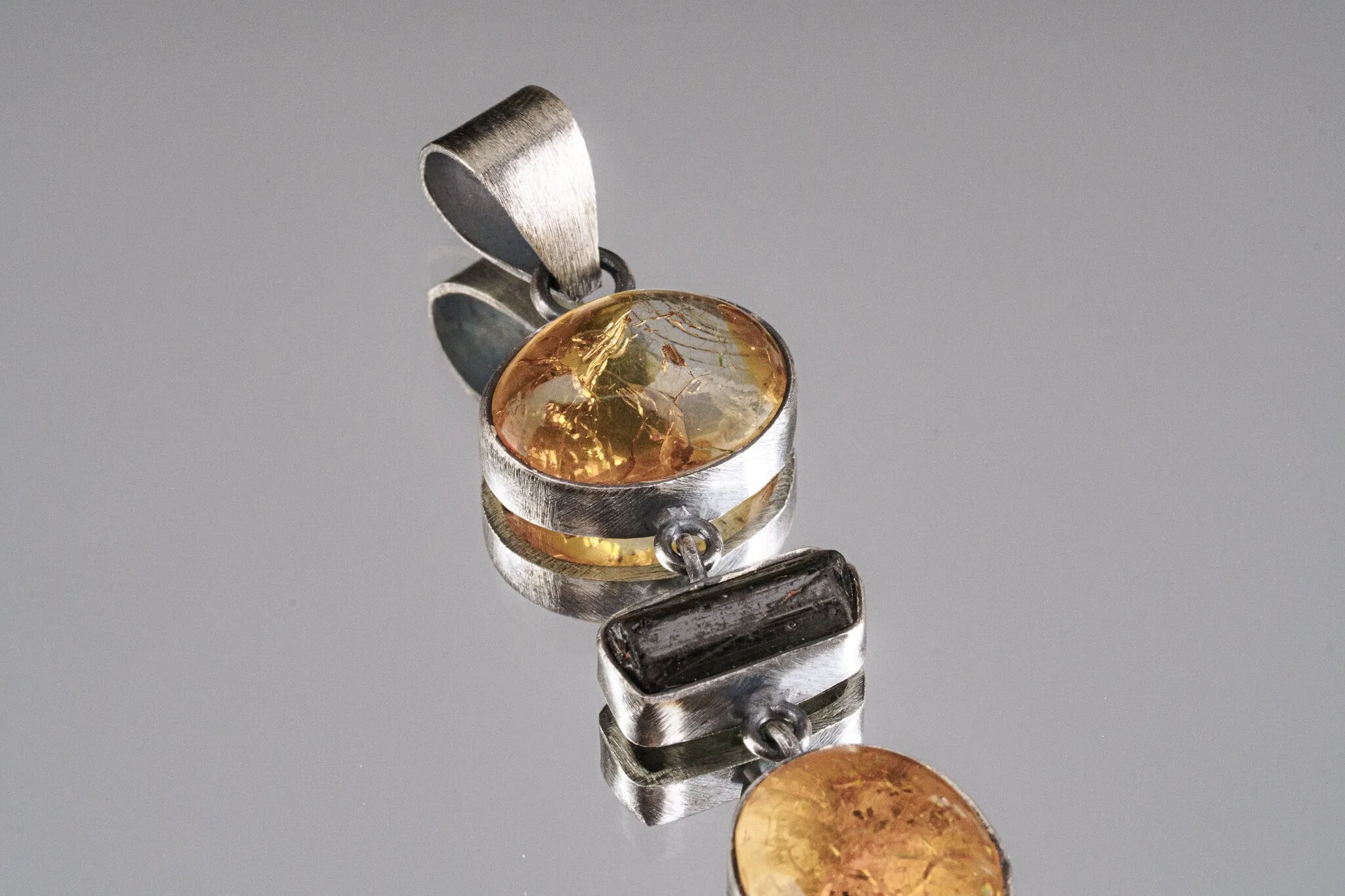Earthy 4 Piece Ethiopian Opal And Black Tourmaline - Textured oxidised Sterling Silver  - Crystal Pendant