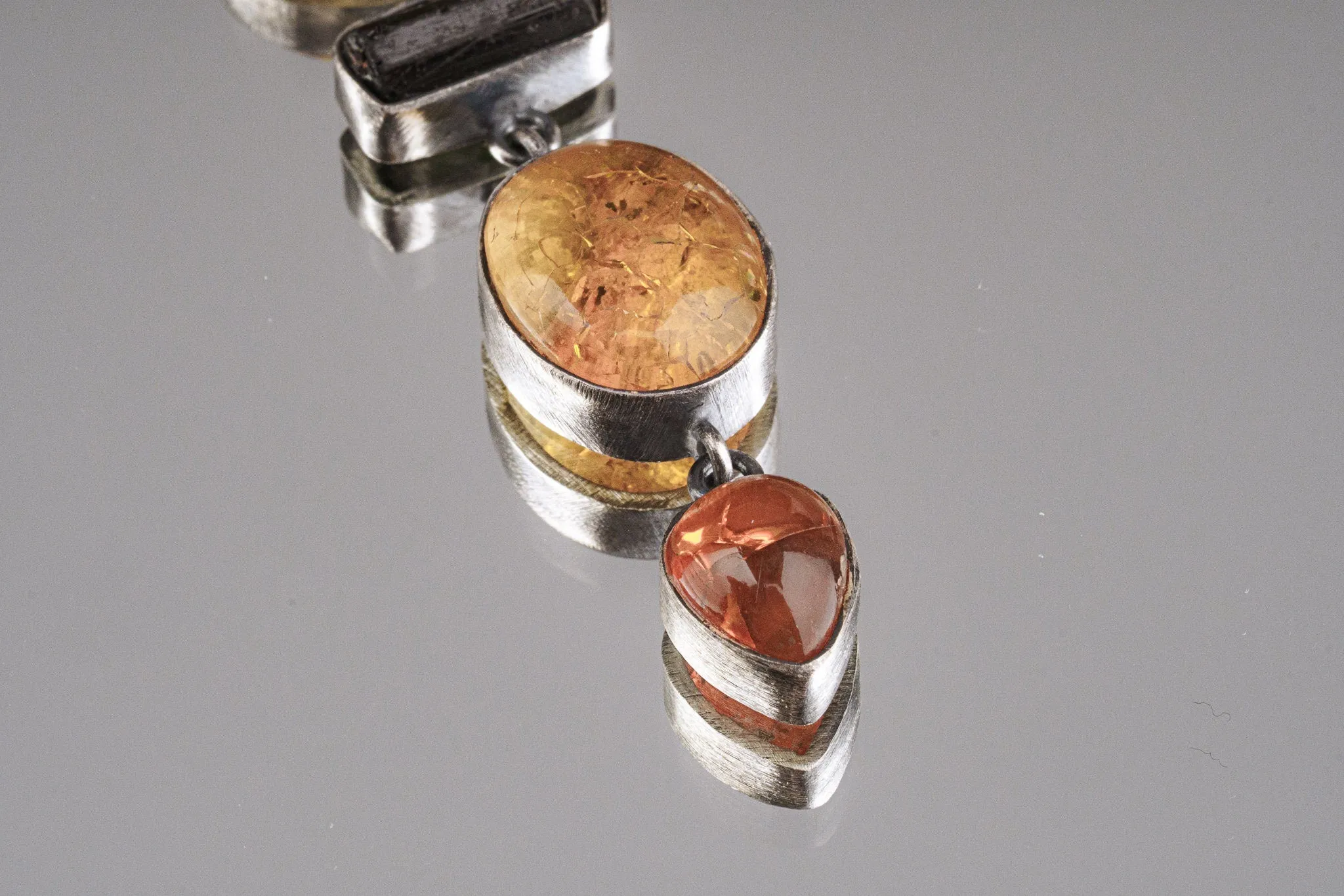 Earthy 4 Piece Ethiopian Opal And Black Tourmaline - Textured oxidised Sterling Silver  - Crystal Pendant