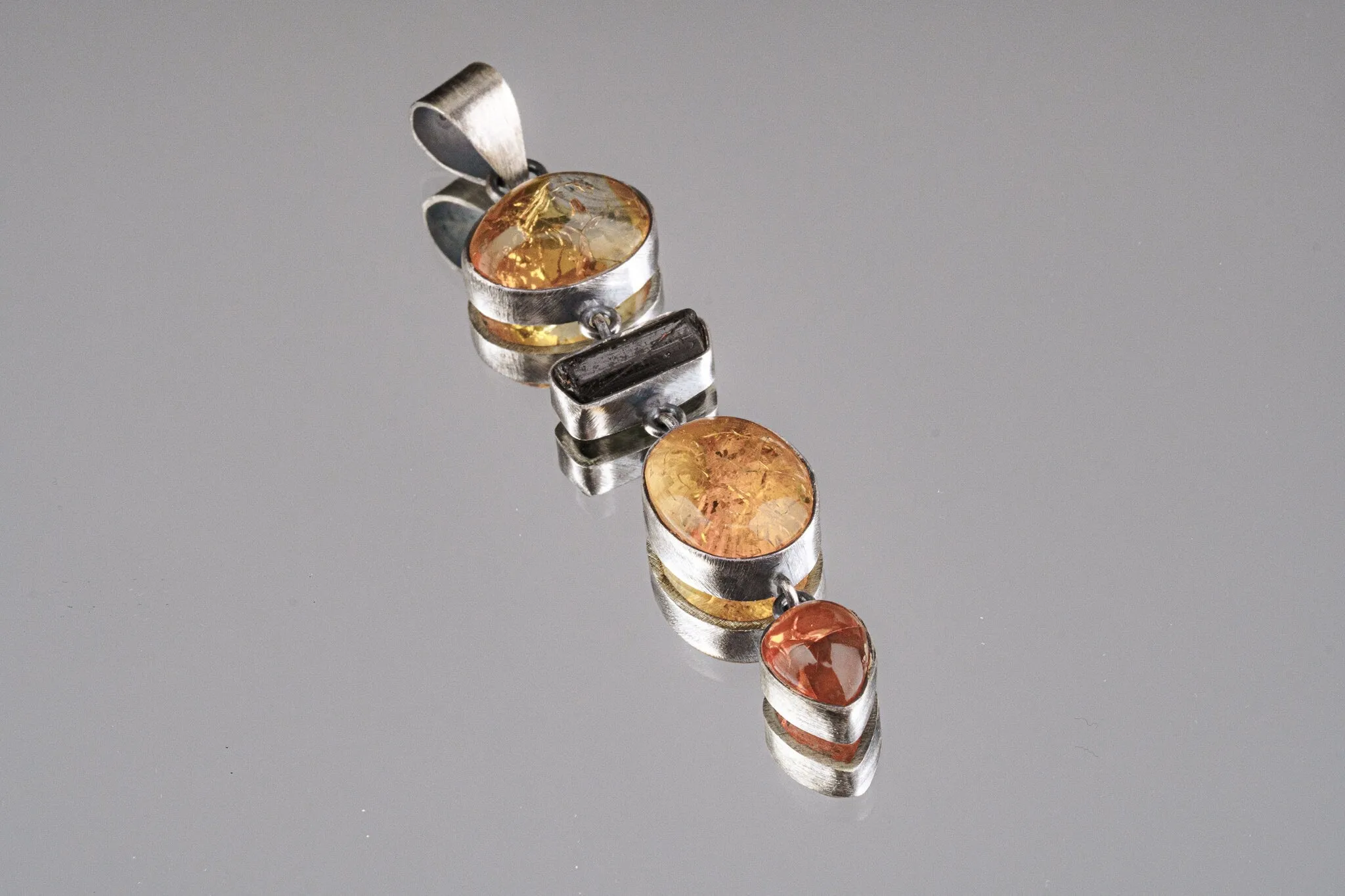 Earthy 4 Piece Ethiopian Opal And Black Tourmaline - Textured oxidised Sterling Silver  - Crystal Pendant