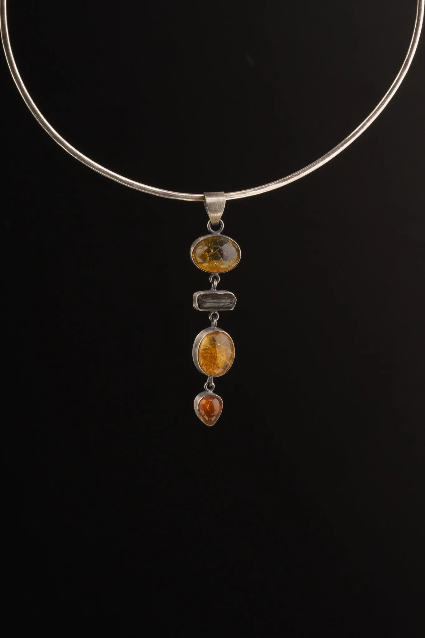 Earthy 4 Piece Ethiopian Opal And Black Tourmaline - Textured oxidised Sterling Silver  - Crystal Pendant
