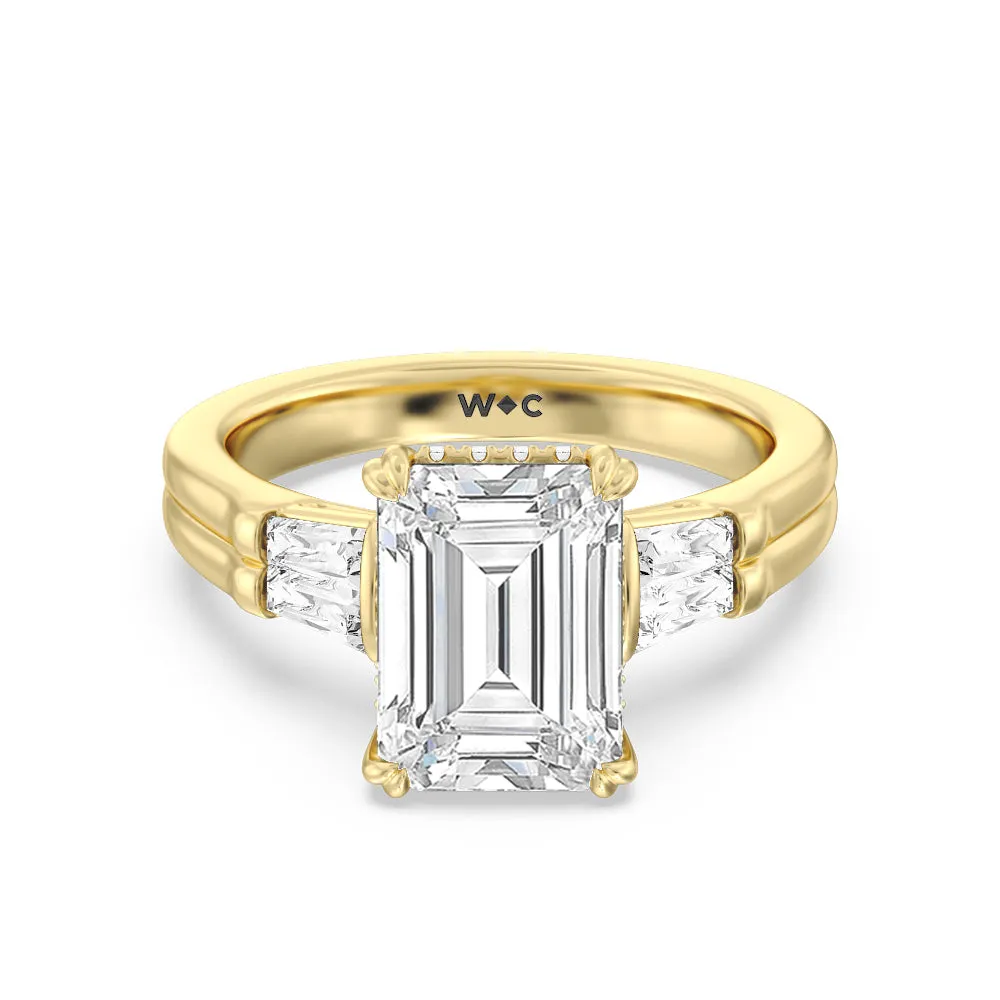 Elegance Twin Baguette Side Stone Engagement Ring