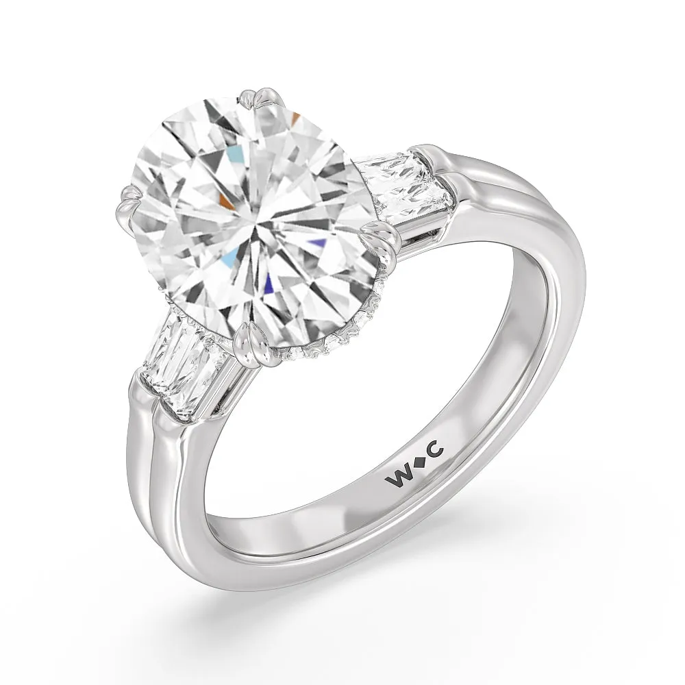 Elegance Twin Baguette Side Stone Engagement Ring