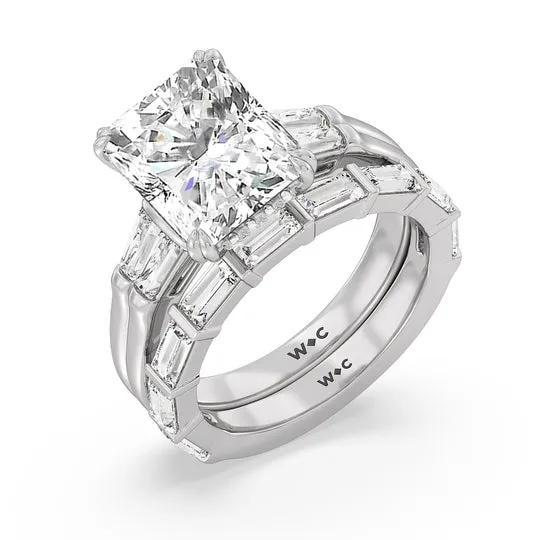 Elegance Twin Baguette Side Stone Engagement Ring