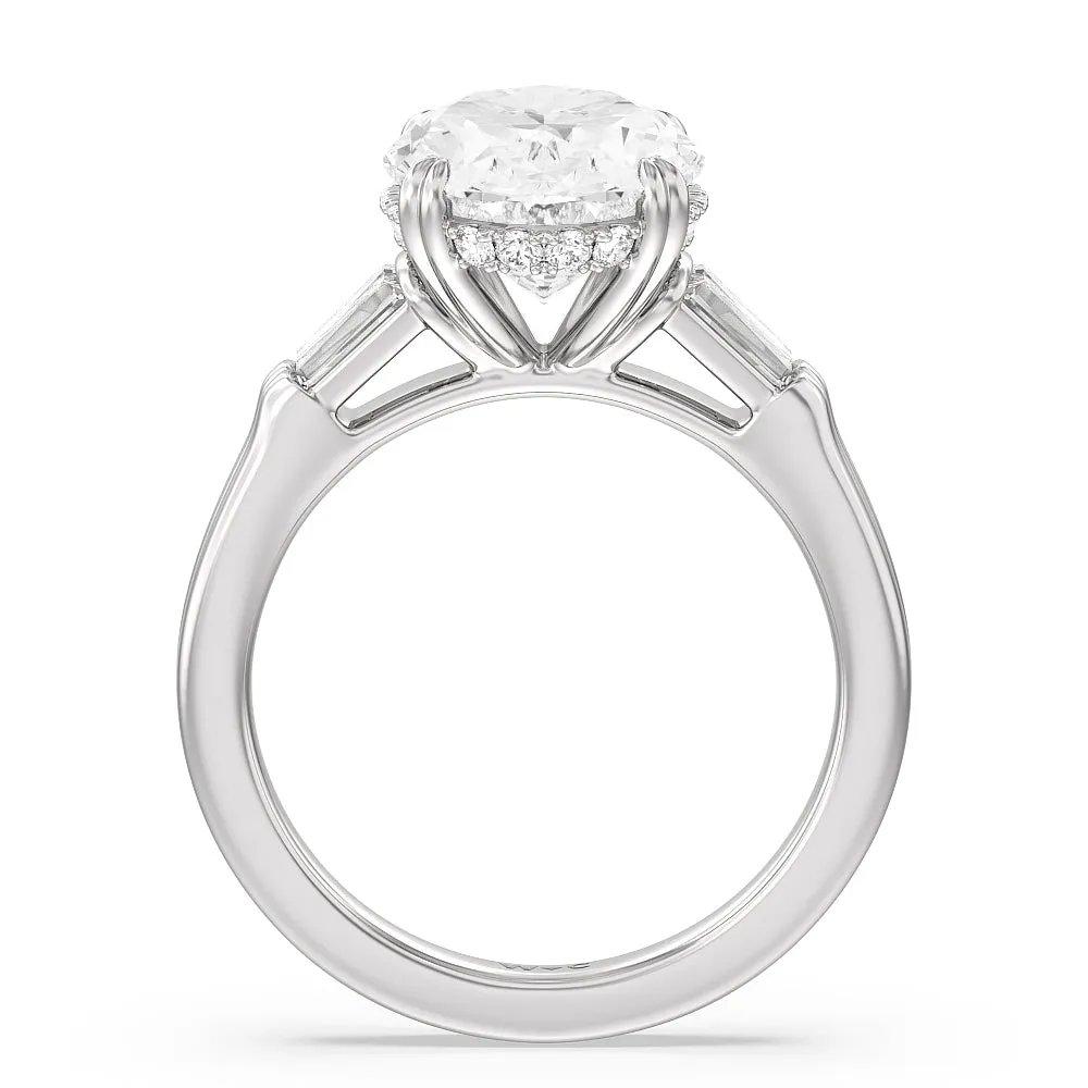 Elegance Twin Baguette Side Stone Engagement Ring