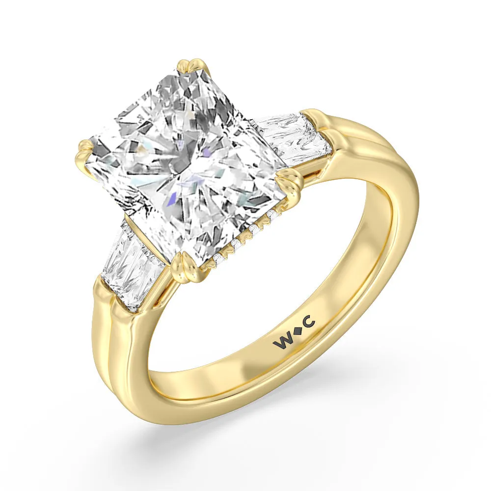 Elegance Twin Baguette Side Stone Engagement Ring