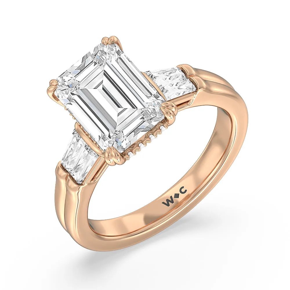 Elegance Twin Baguette Side Stone Engagement Ring