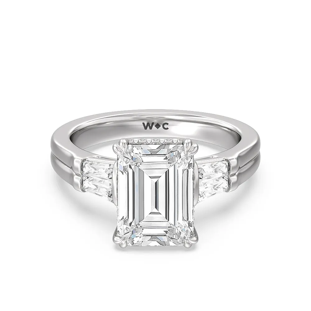 Elegance Twin Baguette Side Stone Engagement Ring