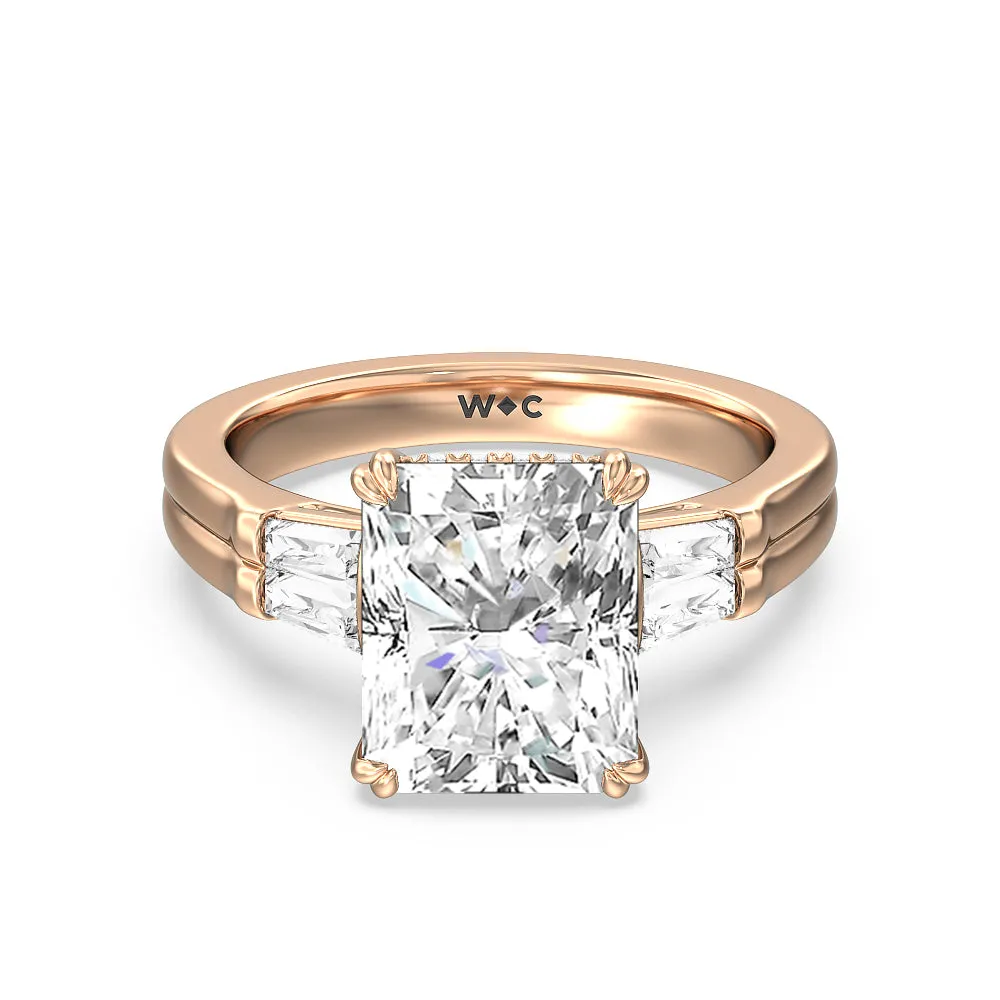 Elegance Twin Baguette Side Stone Engagement Ring