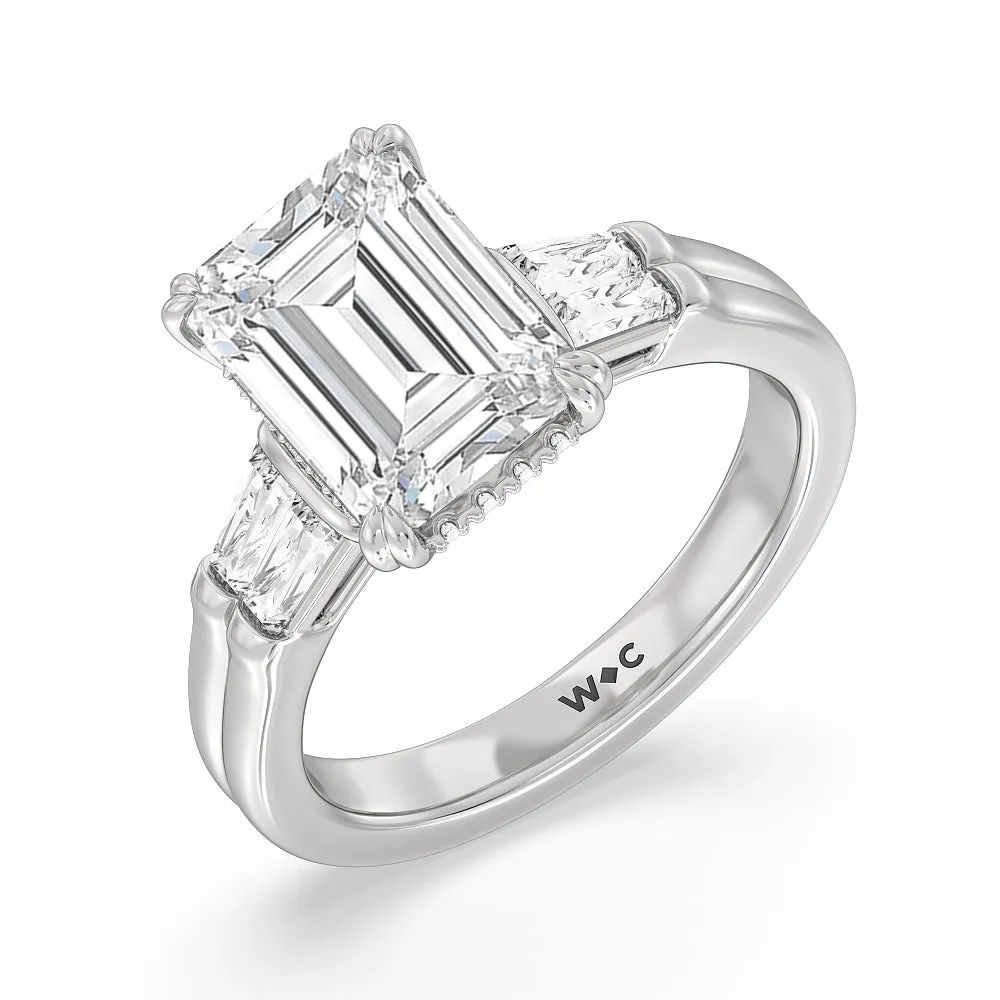 Elegance Twin Baguette Side Stone Engagement Ring