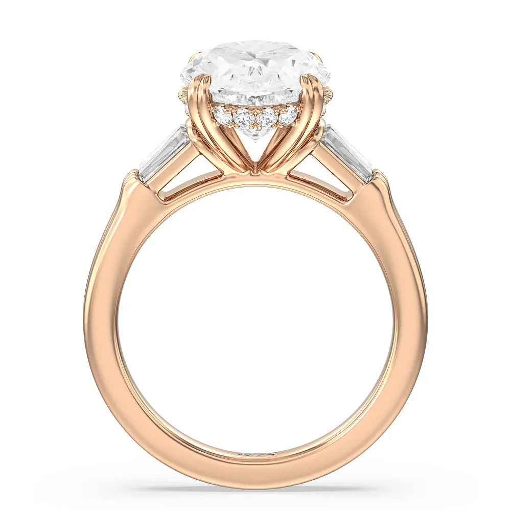 Elegance Twin Baguette Side Stone Engagement Ring