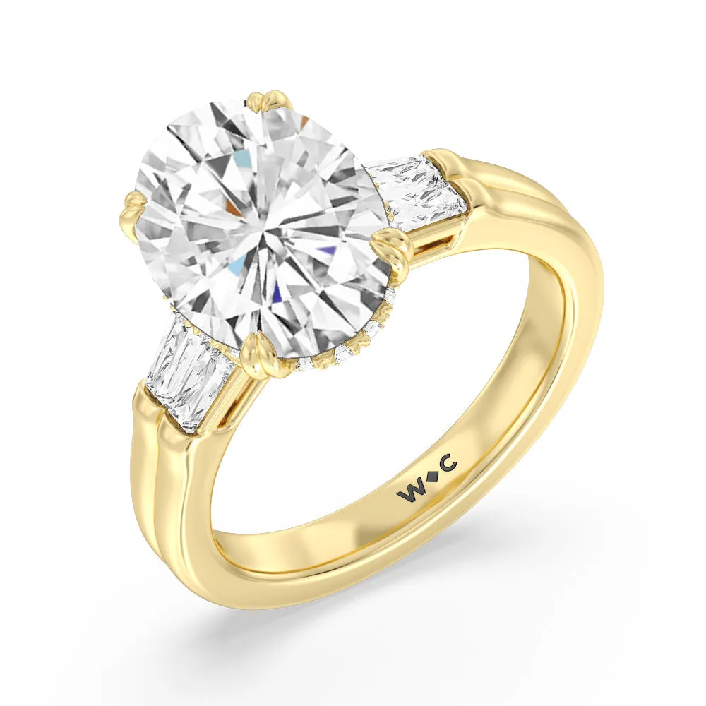 Elegance Twin Baguette Side Stone Engagement Ring