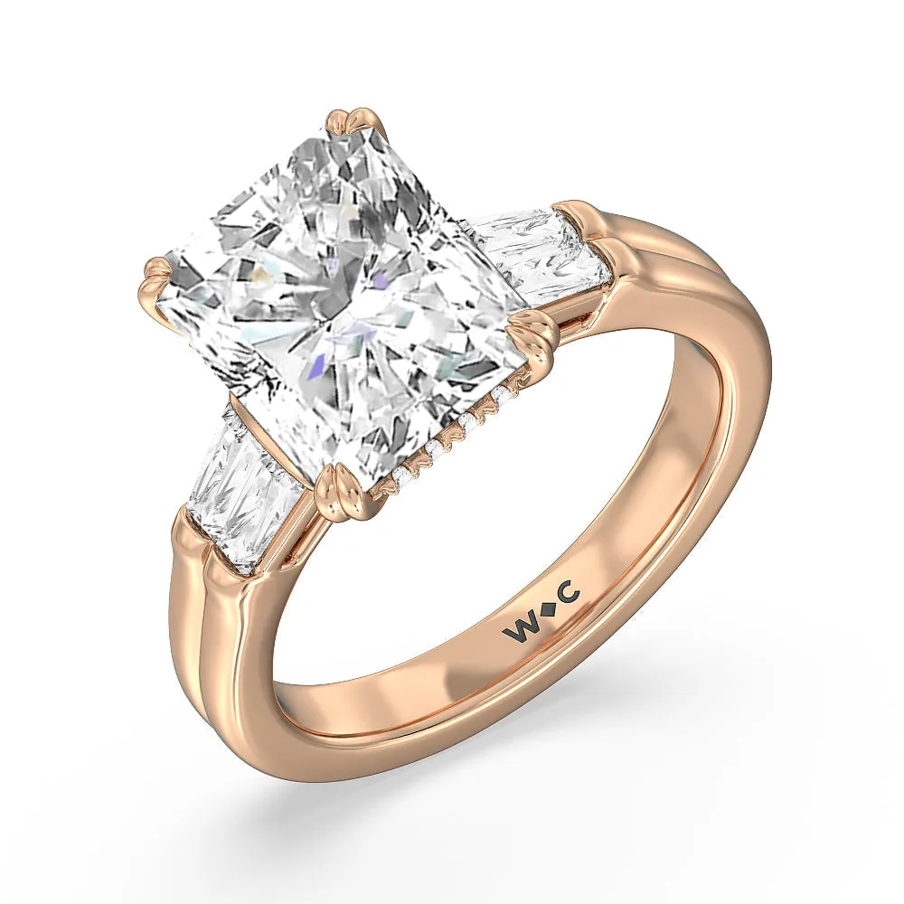 Elegance Twin Baguette Side Stone Engagement Ring
