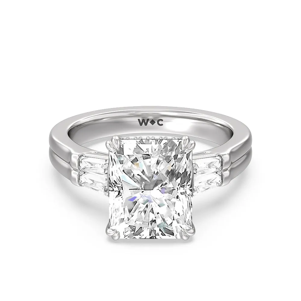 Elegance Twin Baguette Side Stone Engagement Ring