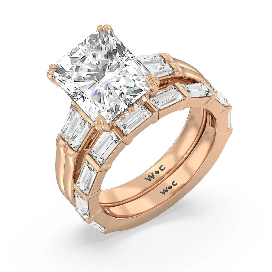 Elegance Twin Baguette Side Stone Engagement Ring